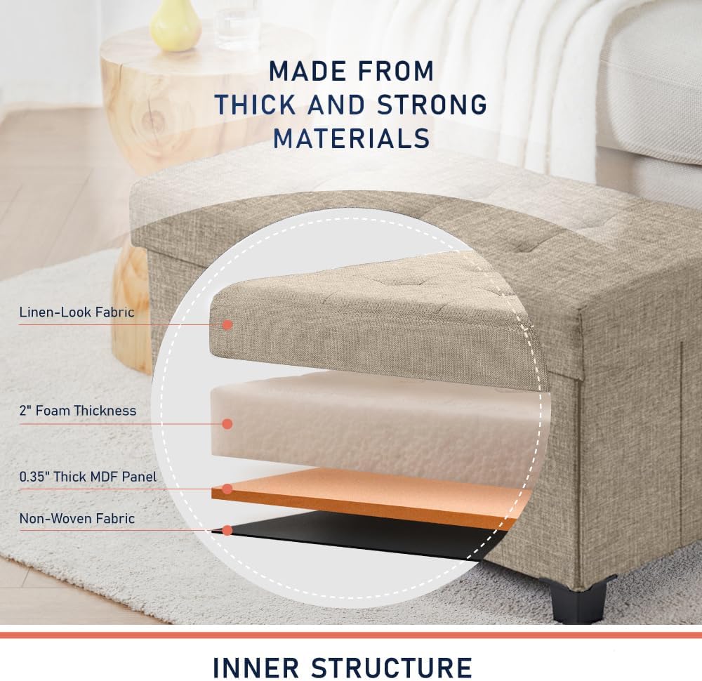 Ornavo Home 30" Large Storage Ottoman Bench with Legs, Taupe | Foot Rest Stool; Ottoman with Hidden Storage; Ideal for Bedroom, Living Room, Entryway or Home Office