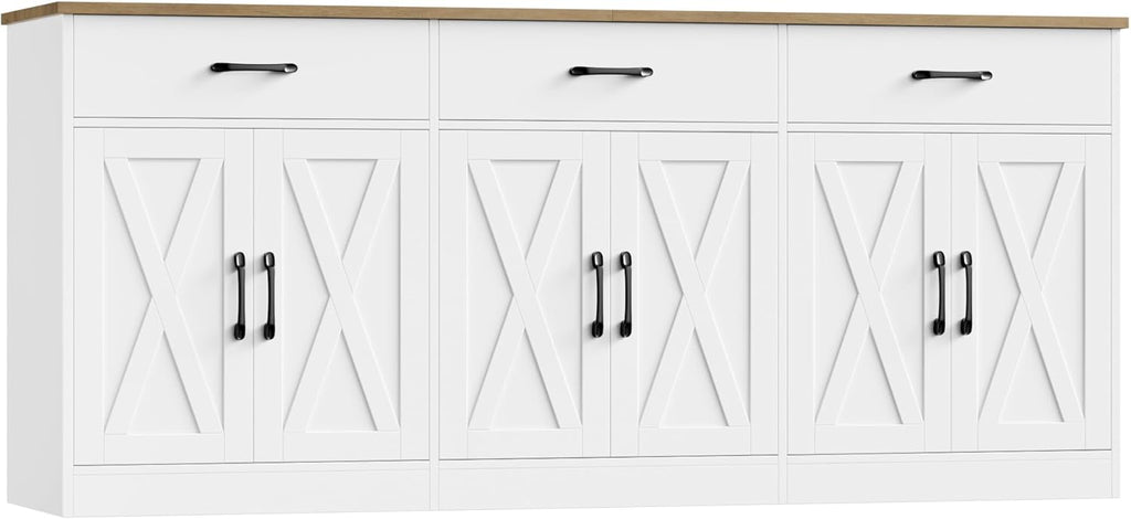 HOSTACK 71"W Farmhouse Kitchen Sideboard Buffet Cabinet with Storage, White