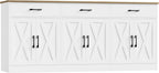 HOSTACK 71"W Farmhouse Kitchen Sideboard Buffet Cabinet with Storage, White