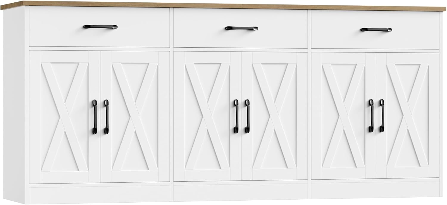 HOSTACK 71"W Farmhouse Kitchen Sideboard Buffet Cabinet with Storage, White