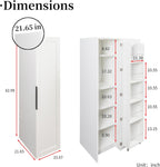 JOYSOURCE 22 in Deep Kitchen Pantry Storage Cabinet with Doors and Adjustable Shelves Tall Large Cupboard with Door Shelving, Wheel Support for Food White