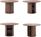 Round Dining Table with Storage Cabinet, Wood Kitchen Table with Double Doors & 2-Tier Storage Shelves, Cylindrical Pedestal Table for Small Spaces, Living Room, Seat for 4-6 People, Walnut