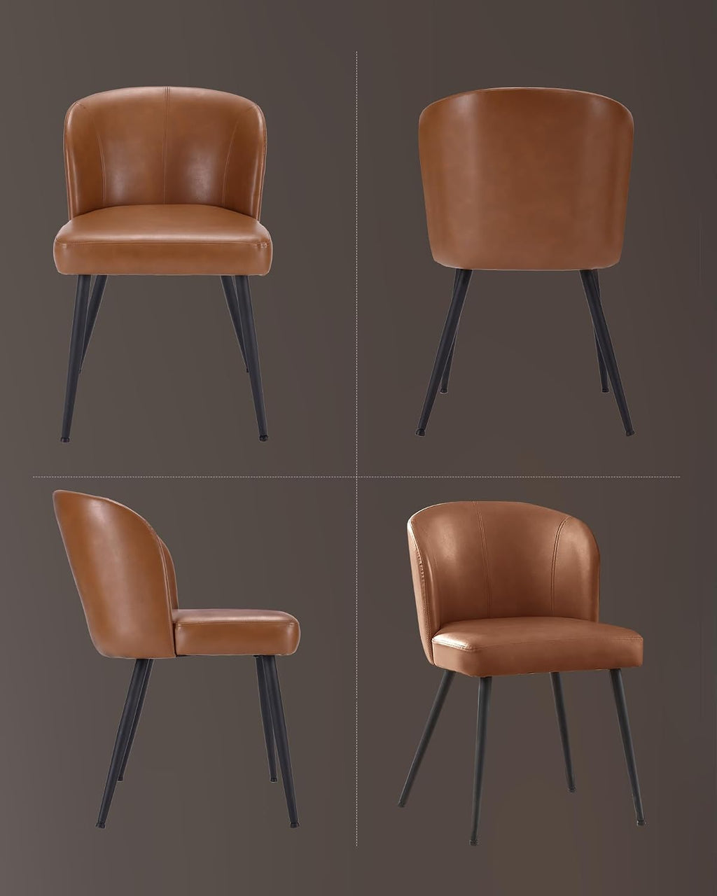 BedsPick Dining Chairs Set of 2 - PU Leather Kitchen Chairs with Metal Legs, Mid-Century Modern Upholstered Dining Room Chair for Kitchen, Living Room, Caramel Brown