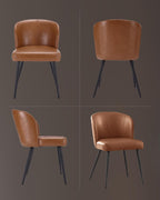 BedsPick Dining Chairs Set of 2 - PU Leather Kitchen Chairs with Metal Legs, Mid-Century Modern Upholstered Dining Room Chair for Kitchen, Living Room, Caramel Brown