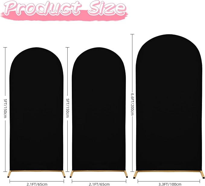 6.6FT Wedding Arch Covers Arch Backdrop Cover Arch Stand Covers Set Arch Cover Spandex Fabric Stretchy Backdrop for Wedding Birthday Party Decoration Baby Shower (Black, Cover Only)