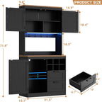 Unikito 72" Tall Kitchen Pantry Cabinet with LED Light & Power Outlet | Black and Rustic, Coffee Bar Hutch with Microwave Stand, Wine Rack, Drawers, Storage Shelves Cupboard for Dining Room