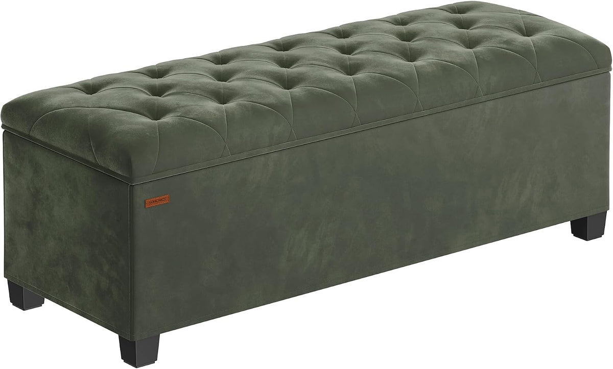 SONGMICS Velvet Storage Ottoman Bench, Foot Rest with Legs, 15.7 x 43 x 15.7 Inches, End of Bed Bench, Storage Chest, Load up to 660 lb, for Living Room, Bedroom, Entryway, Forest Green ULSF089C01