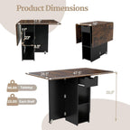 GOFLAME Drop Leaf Dining Table for 2-4, Folding Kitchen Table with Open Shelves & Drawer, Lockable Wheels, Space Saving Extendable Table for Dining Room, Living Room, Small Space, Rustic Brown & Black