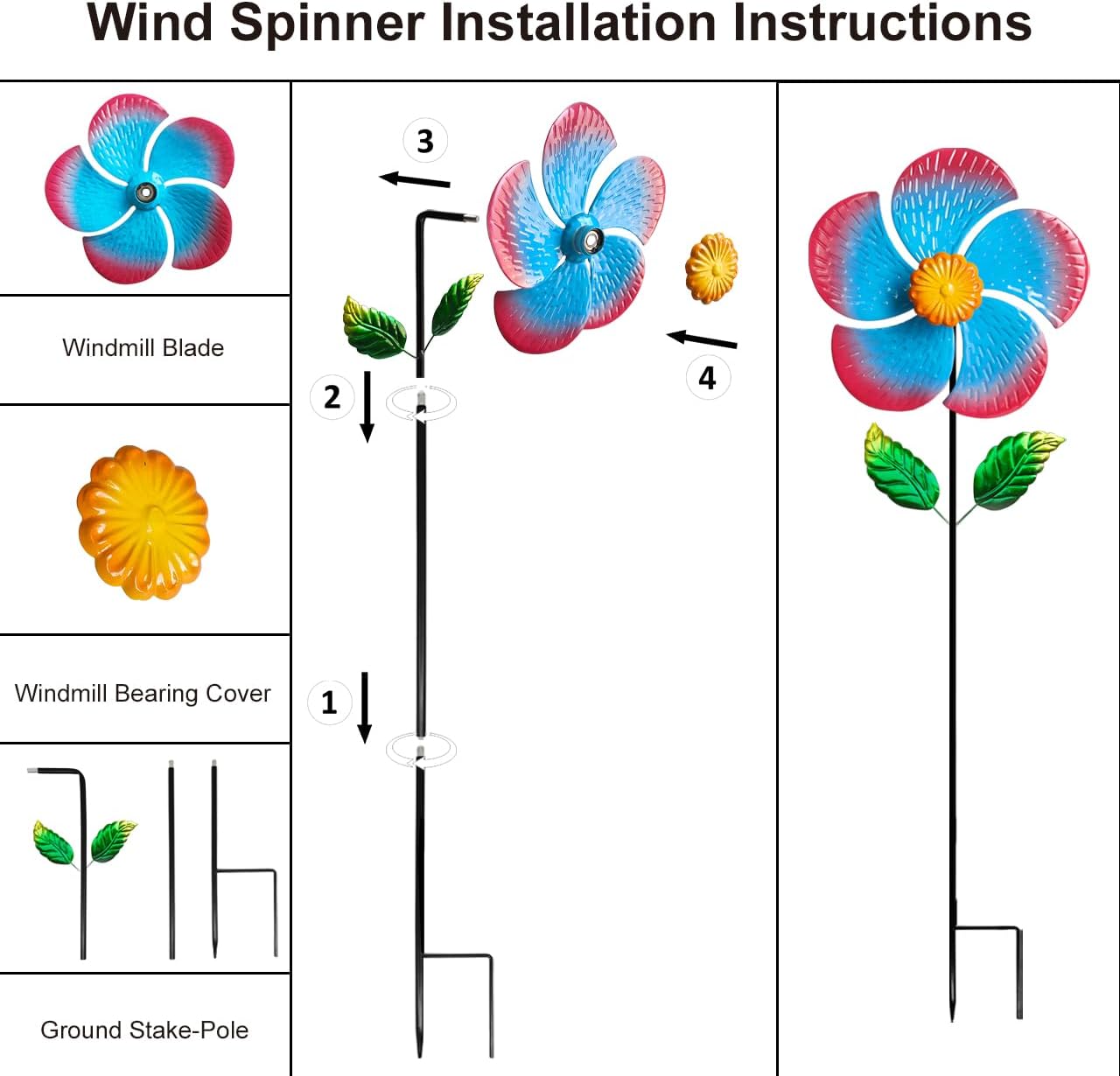 Garden Wind Spinners & Metal Wind Sculptures - Outdoor Windmill Decor with Vibrant Red & Blue, Yard Art for Patio Lawn Garden Ornament, Dynamic Wind Spinner Sculpture for Landscape Decor