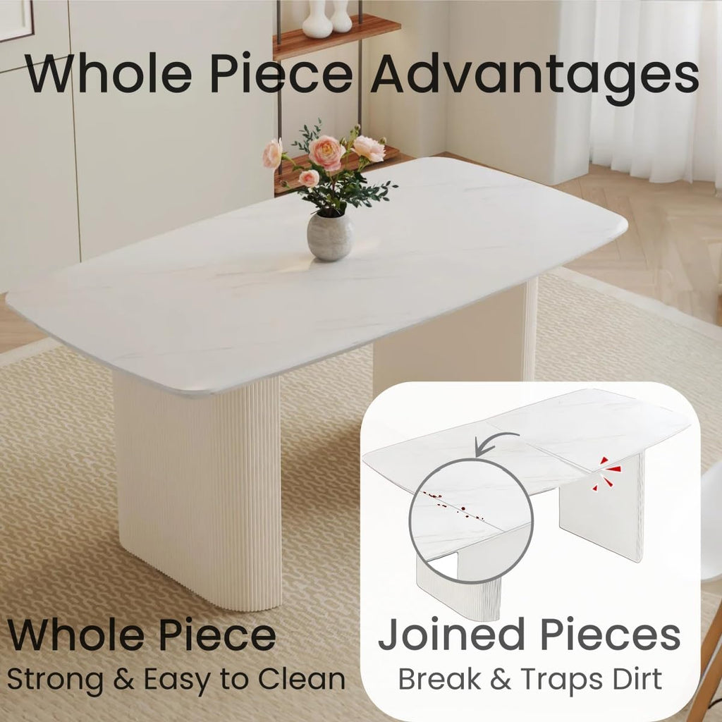 White Oval Dining Table, 67'' Dining Room Table for 4-8 People, Modern Oval Kitchen Table with White Faux Marble Tabletop and Ripple Base, Table Only
