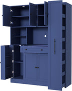 Merax 70'' Tall Traditional Freestanding Buffet with Hutch, Large Kitchen Pantry Storage Cabinet Cupboard with Pull-Out Side Cabinet, Door Shelves and Drawer, Blue