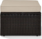 Pemberly Row Wicker Patio Ottoman, Brown Finish with Sand Cushions, Resin Wicker and Steel Frame, UV/Fade Resistant, 23" W x 23" D x 17.5" H, Outdoor Footrest for Deck, Patio, or Garden Use