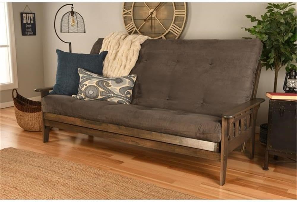 Kodiak Furniture Tucson 87" Queen Futon with Fabric Mattress, Queen-Size Bed Converted, Easy Assembly, Seats up to 3 People, in Gray & Rustic Walnut Finish