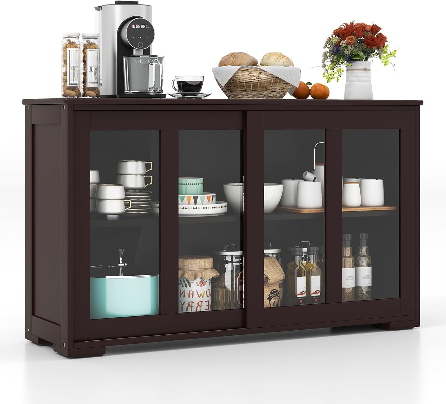 NAFORT Wooden Buffet Cabinet Sideboard with Sliding Doors, Kitchen Storage Console Table, Accent Coffee Bar with Adjustable Shelf for Living Room, Dining Room (Brown, 13" D x 42" W x 24.5" H)