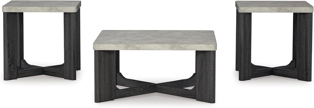 GTU Furniture Contemporary MDF Square 3-Piece Coffee Table Set, Cocktail Table with 2 Matching End Tables, Two-Tone Gray Finish for Living Room