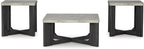 GTU Furniture Contemporary MDF Square 3-Piece Coffee Table Set, Cocktail Table with 2 Matching End Tables, Two-Tone Gray Finish for Living Room
