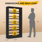 71"H Metal Bookshelf, 5 Tier Bookcase with Adjustable Shelves, Tall Bookcase,Heavy Duty Storage Bookshelves for Library, Office, Bedroom, Living Room, Classroom, Including Book Stopper (Black)