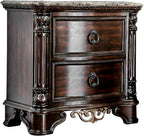 Genuine Marble Top Nightstand with 2 Drawers, Brown Cherry,for Small Spaces