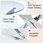 Round Glass Dining Table Set,36'' Glass Kitchen Dining Table Set for 2 4,5-Piece Glass Dinner Table Set with Silver Metal Legs and Velvet Chair Set for Kitchen Dining Room Furniture
