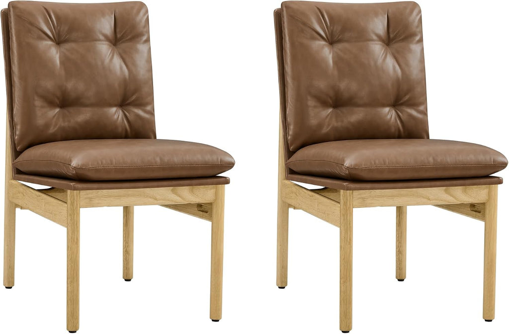 CHITA Dining Chairs Set of 2, Mid Century Modern Upholstered Kitchen Chairs with FSC-Certified Rubberwood Legs & Padded Seats,Saddle Brown