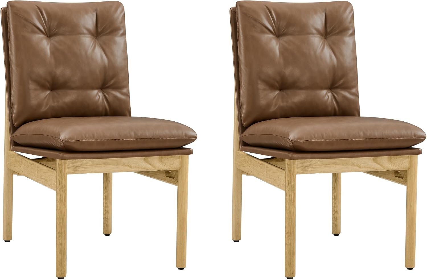 CHITA Dining Chairs Set of 2, Mid Century Modern Upholstered Kitchen Chairs with FSC-Certified Rubberwood Legs & Padded Seats,Saddle Brown