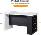 ONBRILL 61 x 31 Inch Whole Board of Tabletop Kitchen Island Table with Storage Space, Power Outlet & LED Lights, Modern Imitation Marble Large Counter Height Dining Table for 4 (Black)