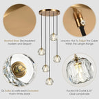 5 Light Pendant Lighting, Brushed Brass Cluster Pendant Light Fixture Kitchen Island, Modern Crystal Pendant Chandelier Hanging Lights for Dining Room Foyer