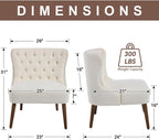 chairus Tufted Slipper Accent Chairs Set of 2, Linen Upholstered Armless Living Room Chairs with Nailhead Trim, Mid-Century Modern Wingback Side Chairs for Bedroom Office Reception, Cream White