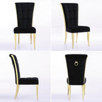 ACEDÉCOR Black and Gold Dining Chairs, Black Velvet Upholstered Chairs with Ring Pull, High Back Dining Chairs with Polished Gold Legs(Set of 2)