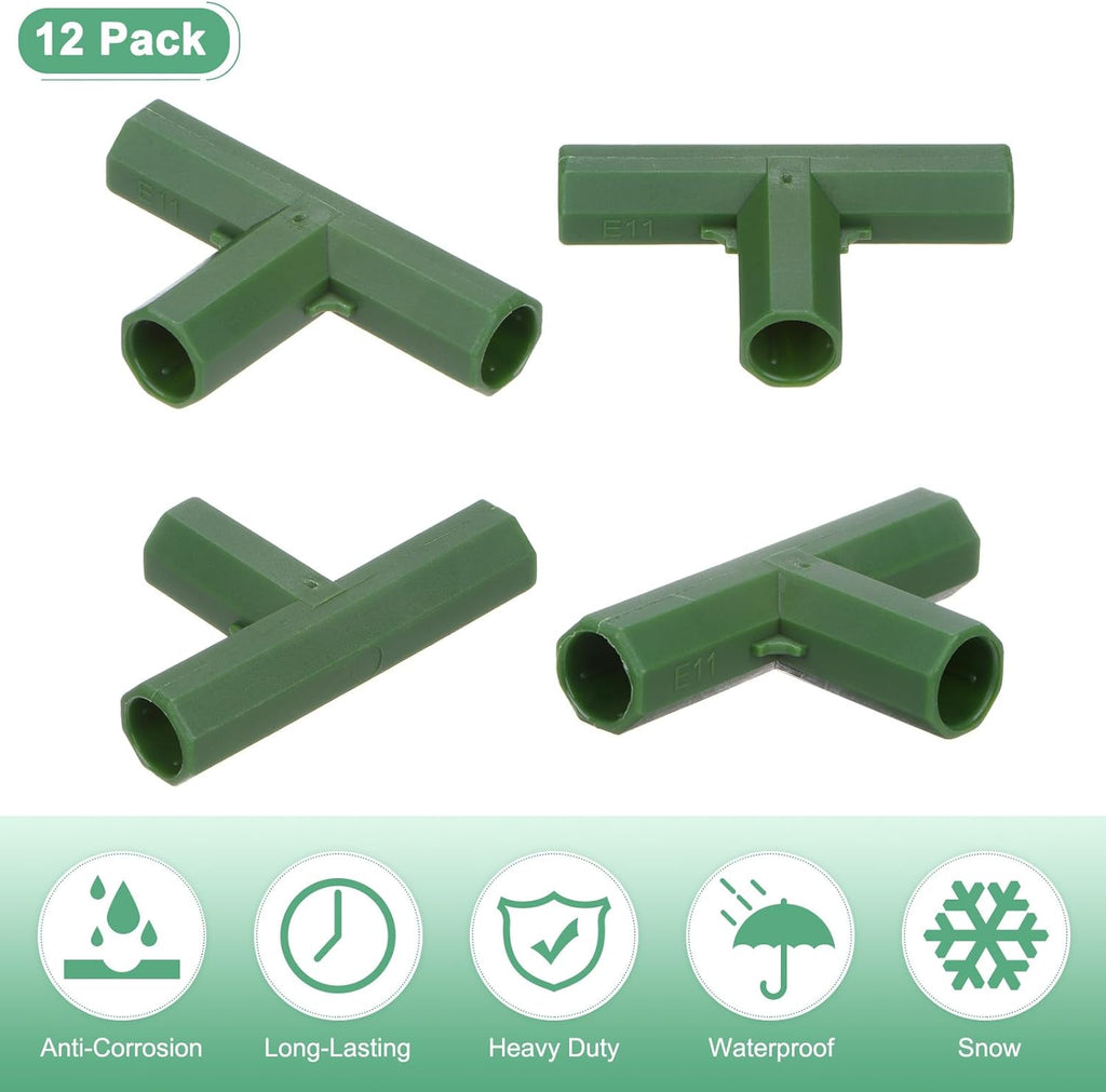 4 Pcs 11mm Greenhouse Frame Building Connectors, 3 Way Flat Pipe Fitting for Grape Trellis/Sunscreen Shed/Gardening Plant Stakes, Greenhouse Accessories [Green]