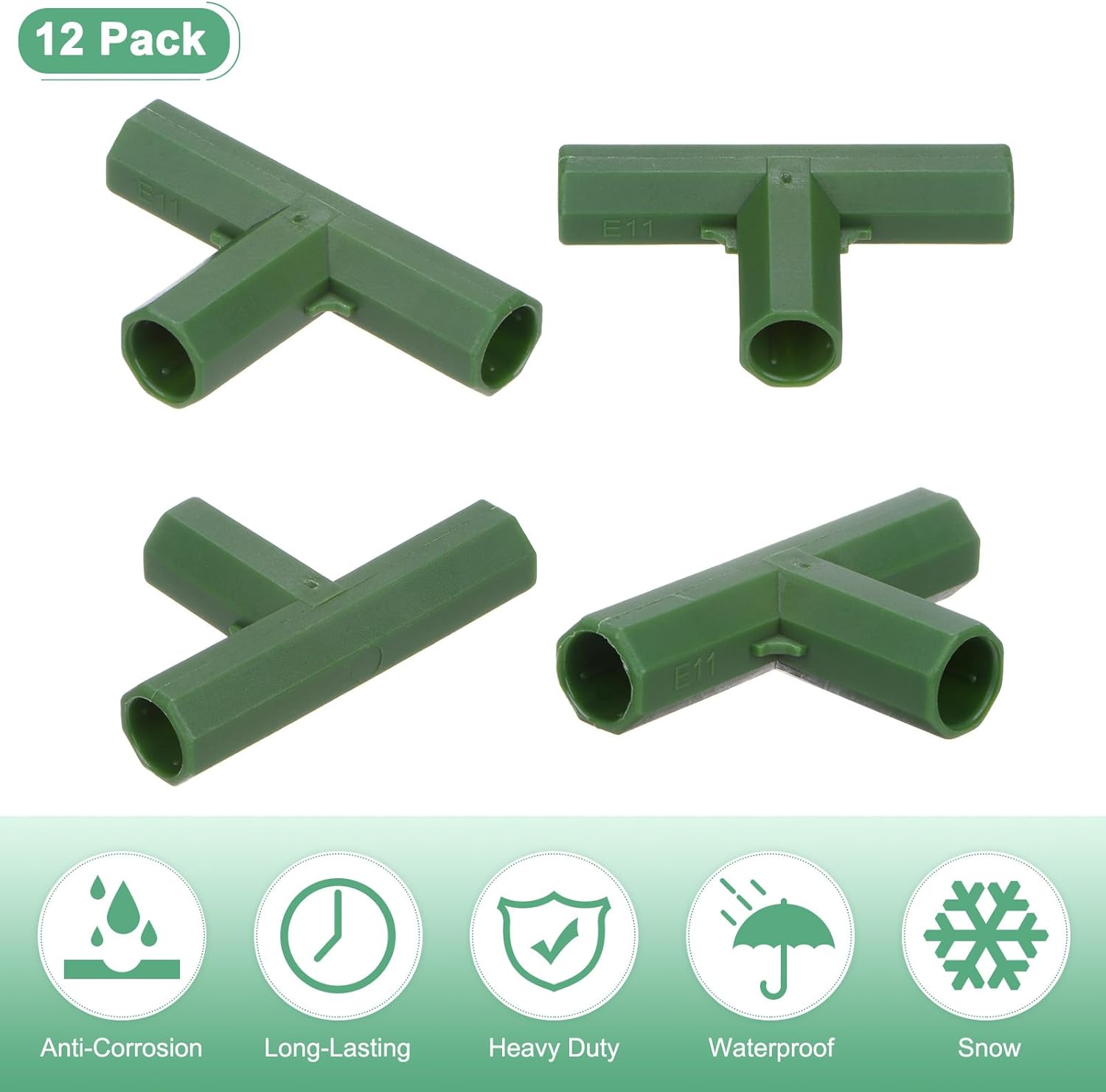 4 Pcs 11mm Greenhouse Frame Building Connectors, 3 Way Flat Pipe Fitting for Grape Trellis/Sunscreen Shed/Gardening Plant Stakes, Greenhouse Accessories [Green]