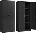 Steeloong 60"Metal Pantry Storage Cabinet with Doors & 4 Adjustable Shelves | Kitchen Pantry Cabinet,Black Kitchen Cabinet with 2 Gold Handles,Tall Cabinet for Livingroom,Pantry, Bathroom,Kitchen,Garage