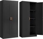 Steeloong 60"Metal Pantry Storage Cabinet with Doors & 4 Adjustable Shelves | Kitchen Pantry Cabinet,Black Kitchen Cabinet with 2 Gold Handles,Tall Cabinet for Livingroom,Pantry, Bathroom,Kitchen,Garage