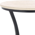 SAFAVIEH Home Collection - Saxony Side Table, Round Beige Travertine Top with Black Metal Legs, Fully Assembled (ACC3731A)