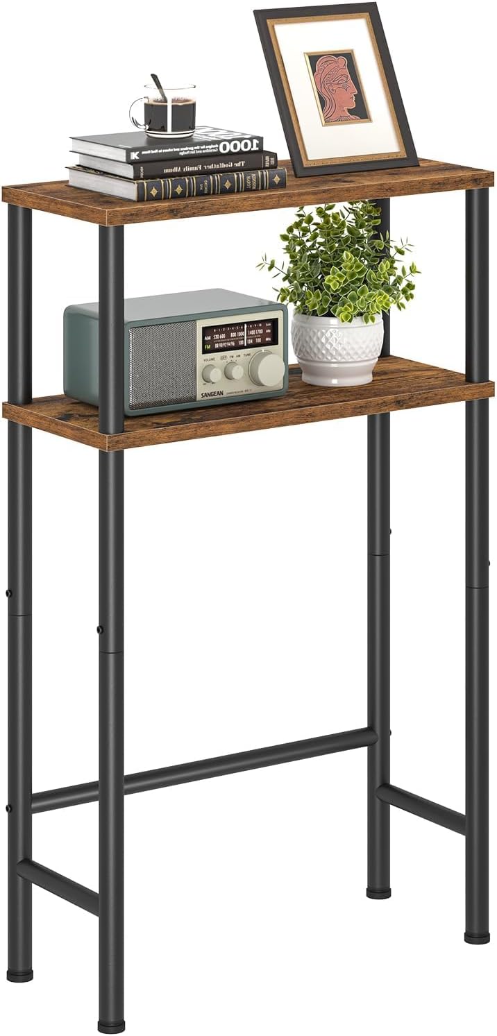 Asgolion Narrow Console Table, 15.7" Small Entryway Table, 2-Tier | Sofa Table with Storage, Skinny Console Tables for Entryway, Hallway, Bedroom, Living Room, Foyer, Rustic Brown