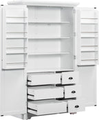 72''H Farmhouse Kitchen Pantry Cabinet, Freestanding Kitchen Pantry with Door Shelves, Adjustable Shelves, and 6 Drawers, Large Cupboard for Dining Room Living Room, White