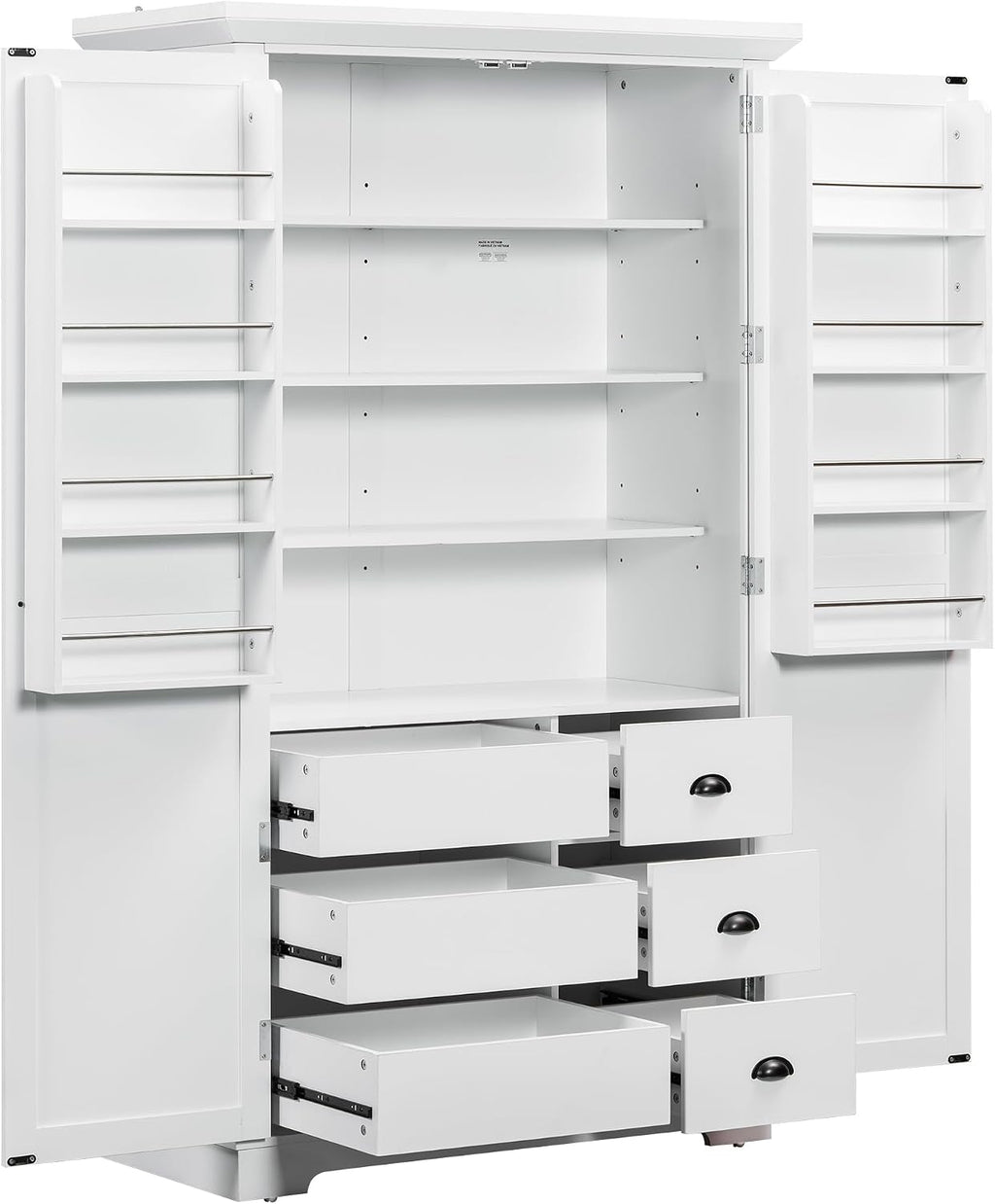 roomfitters 72" Kitchen Pantry Organizers and Storage Kitchen Cabinet, Hutch with Door Spice Racks and 6 Drawers, White