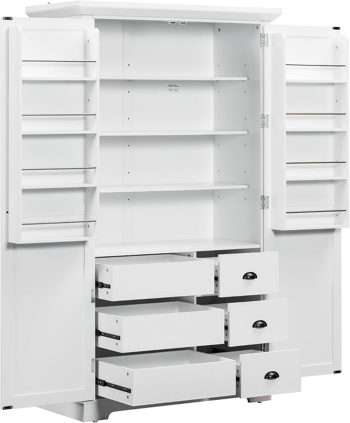 roomfitters 72" Kitchen Pantry Organizers and Storage Kitchen Cabinet, Hutch with Door Spice Racks and 6 Drawers, White