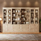 71" Tall Farmhouse Kitchen Pantry, Large Storage Cabinet with Glass Doors, Adjustable Shelves, 3 Drawer, Wood Versatile Hutch Cabinet for Dining Room, Living Room，Brown，4pcs