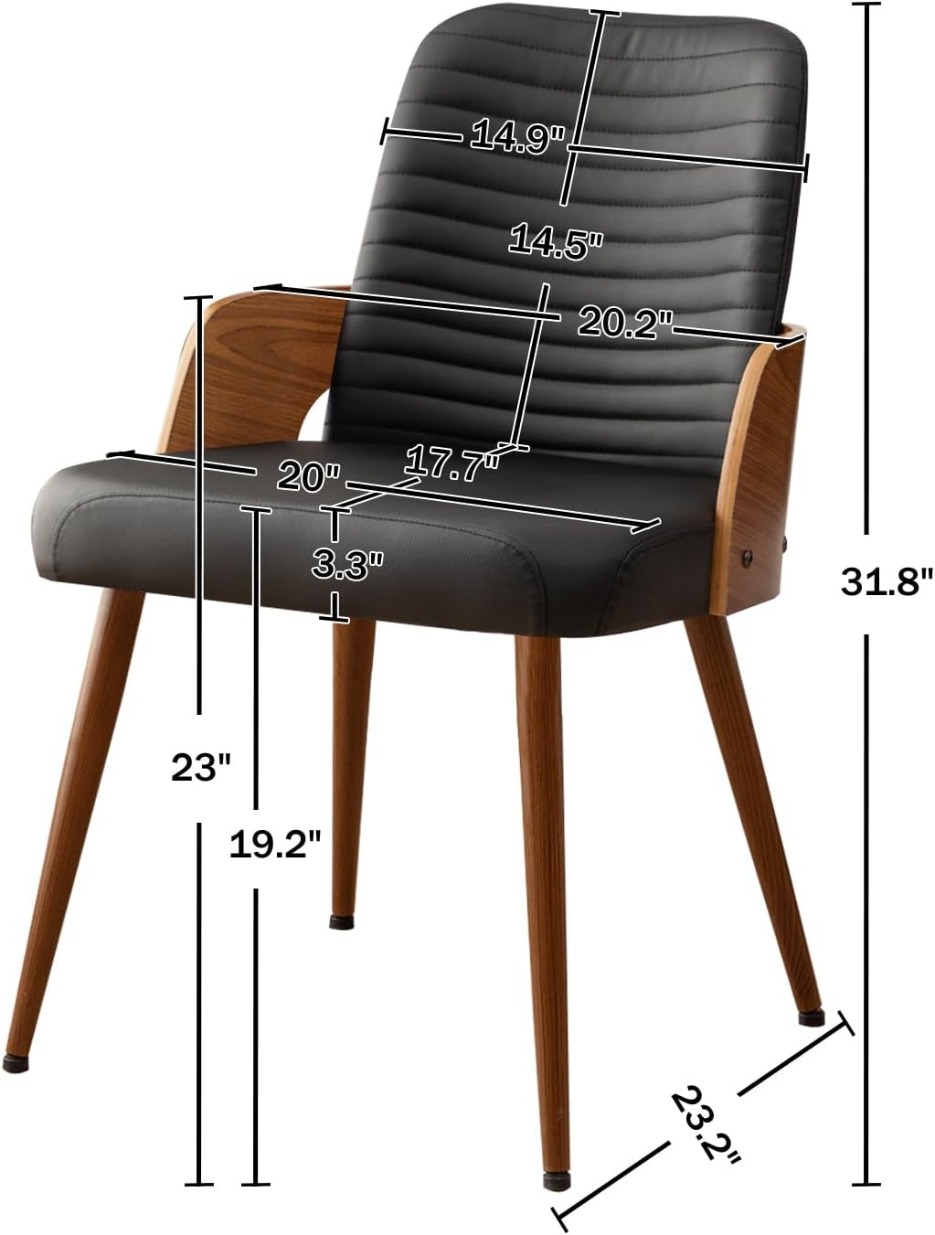 Dining Room Chairs,Mid Century Modern Kitchen Chairs,Upholstered Faux Leather Accent Chairs,Metal Legs Wooden Desk Chairs,Armless and No Wheels for Kitchen Dining Living Room,Black,1PCS