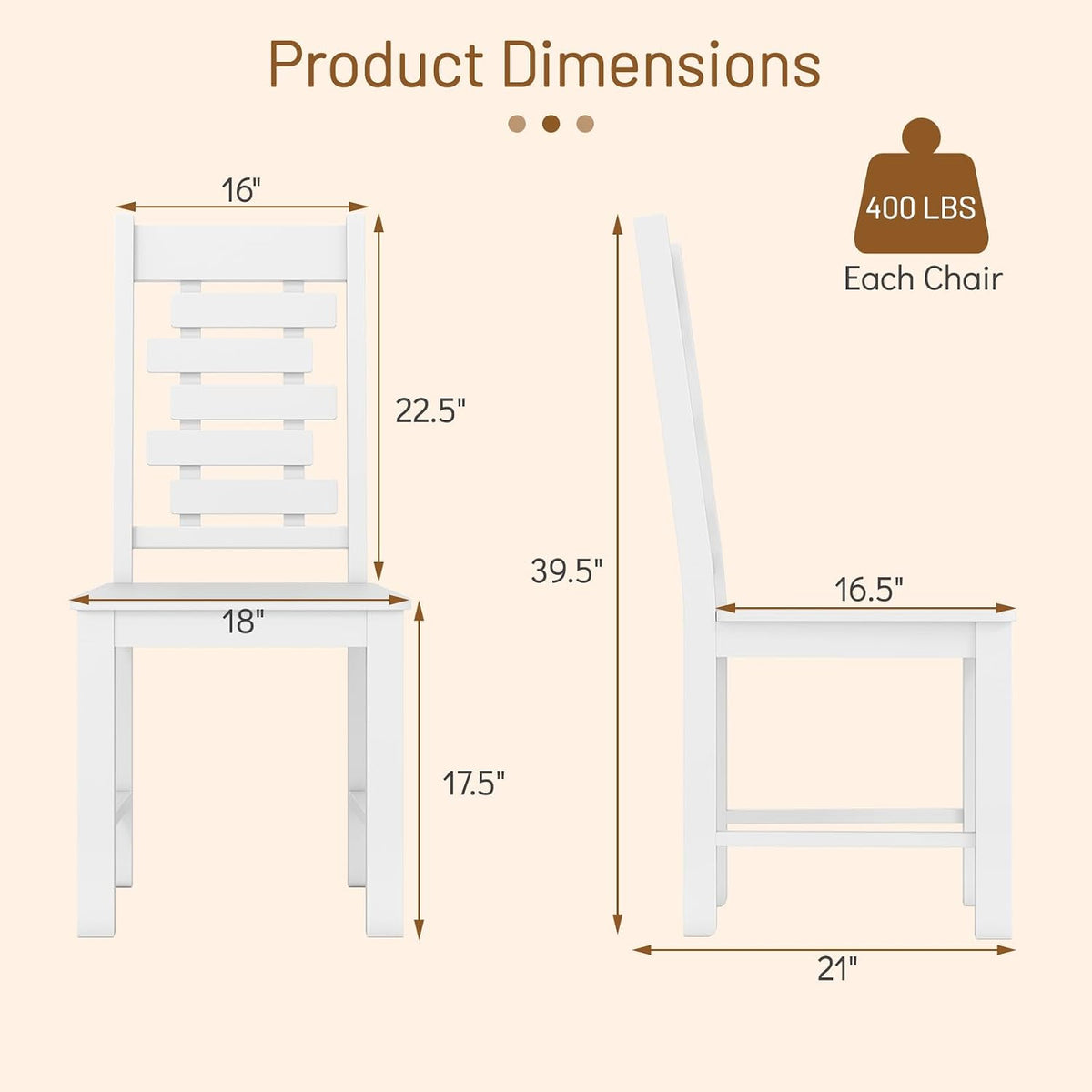 Giantex Wooden Dining Chairs Set of 4, 100% Solid Rubber Wood Kitchen Chair with High & Tilted Backrest, Wide Seat, Mid-Century Modern Side Armless Chairs for Dining Room Living Room, White