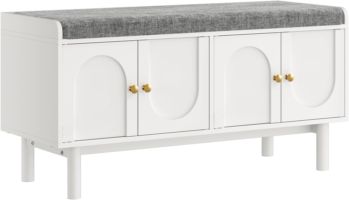 Shoe Storage Bench, 2-Tier Entryway Bench with Cushion, 15" D x 39.4" W x 19.7" H, Shoe Cabinet Bench with 4 Doors and Adjustable Shelves, for Entryway, Hallway, Bedroom, Living Room, White