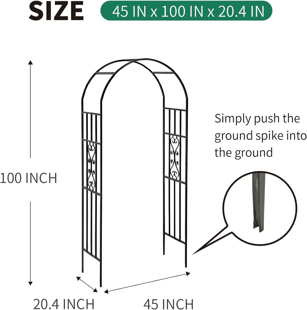 Metal Pergola Arbor, 100" H x 45" W Garden Arch Archway for Wedding Ceremony Party Curved Iron Plants Trellis Stand Use for Outdoor Garden Climbing Plants