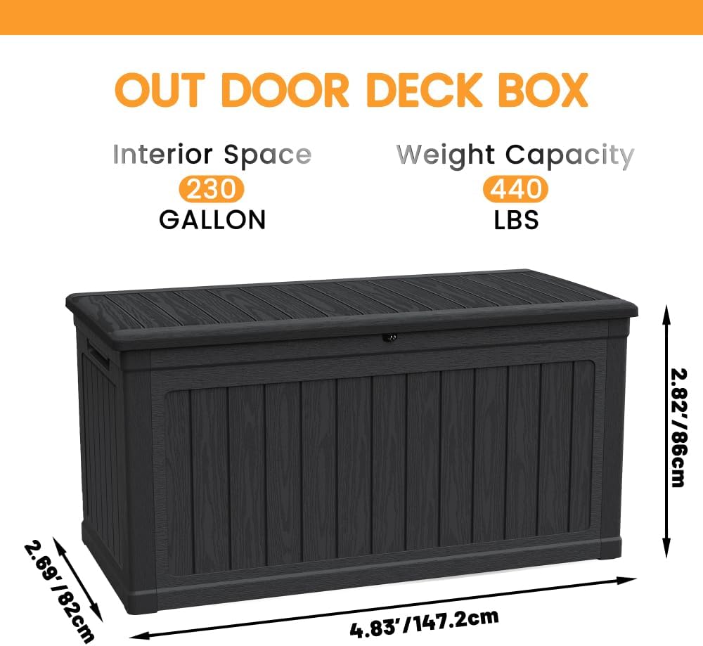 230 Gallon Large Outdoor Storage Deck Box XXL Patio Furniture Storage, 440 lbs Load Capacity as Bench/Table, Waterproof Resin Double-Wall for Backyard Garden & Pool