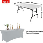 IVAPUPU 2 Pack 8FT Table Cloth for Rectangular Fitted Events Stretch Grey Table Covers Washable Cover Spandex Tablecloth Protector for Party, Wedding, Cocktail, Banquet, Festival