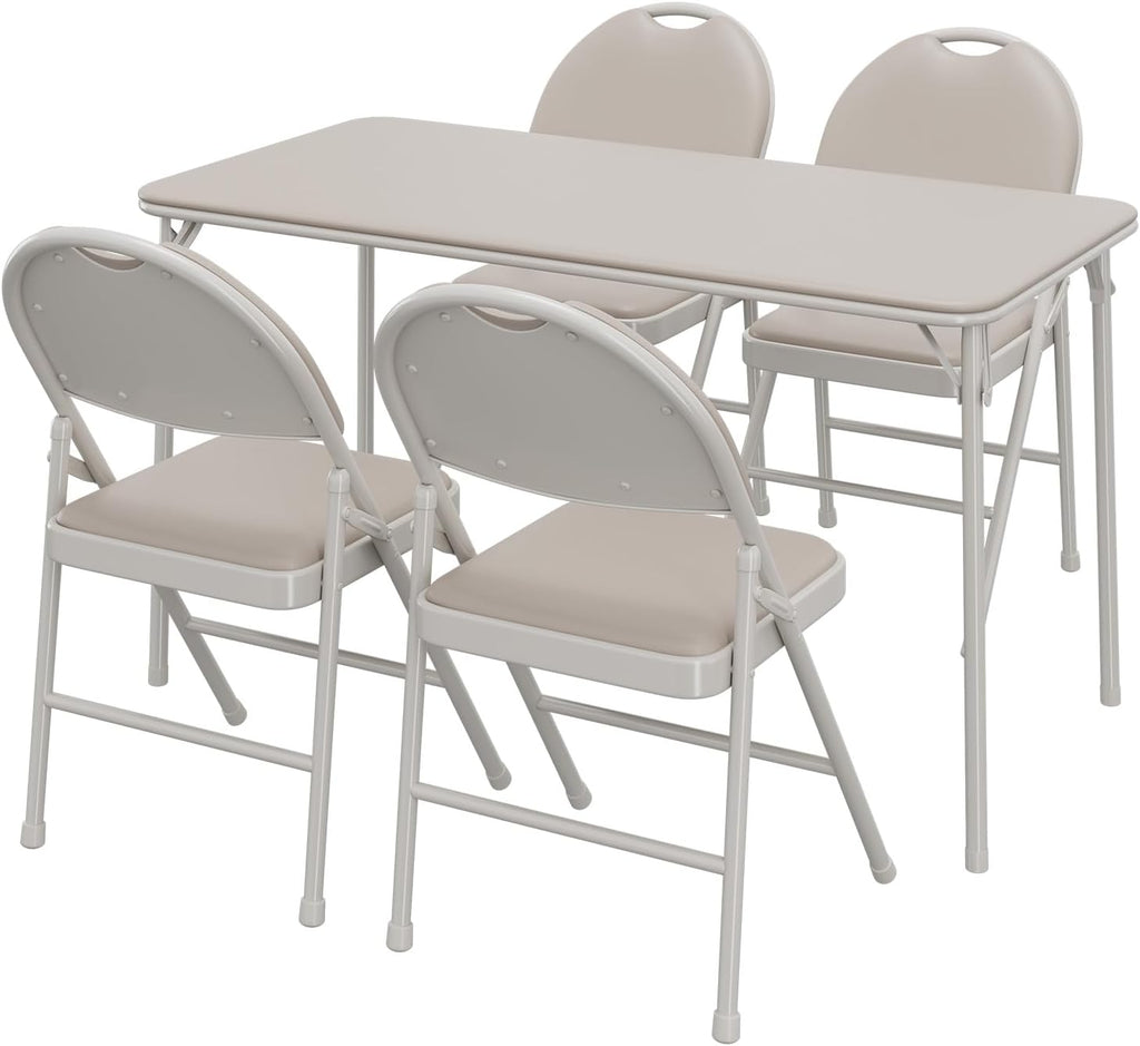 GAOMON Folding Table 4 Foot with Upholstered PU Leather Tabletop, Heavy Duty Metal Legs, Collapsible Design & Shelf Bracket, No Assembly Required, Indoor Outdoor Use, Beige