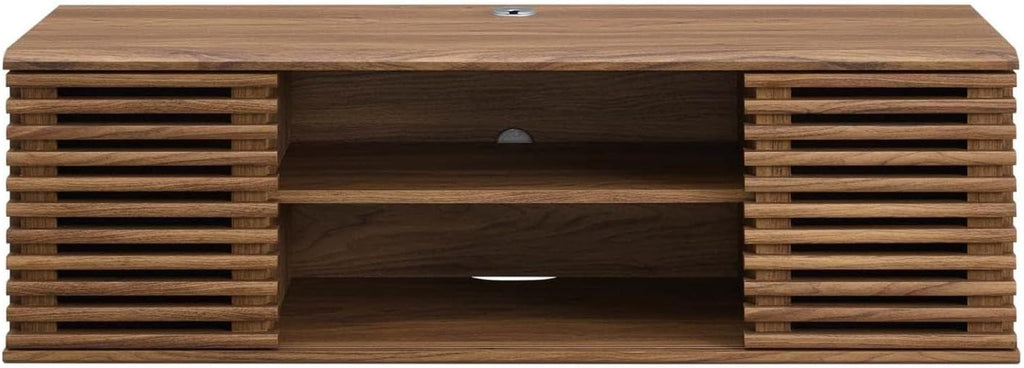 Modway Render 46" Mid-Century Modern Wall Mount Media Console TV Stand, 46 Inch, Walnut