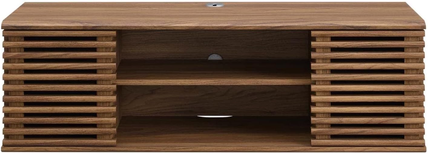 Modway Render 46" Mid-Century Modern Wall Mount Media Console TV Stand, 46 Inch, Walnut