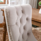 Bellemave Modern Upholstered Dining Chairs Set of 2, 2 Velvet Kitchen Dining Room Chairs with Nailhead Trim for for Living Room, Bedroom,(Beige, Wood Legs)