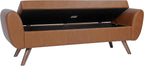 HomePop Modern Storage Bench with Wood Legs |Homepop Home Décor|Bench with Storage for Living Room & Bedroom - Cognac Brown Faux Leather